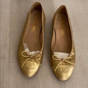 Chanel gold sequin ballerina flats